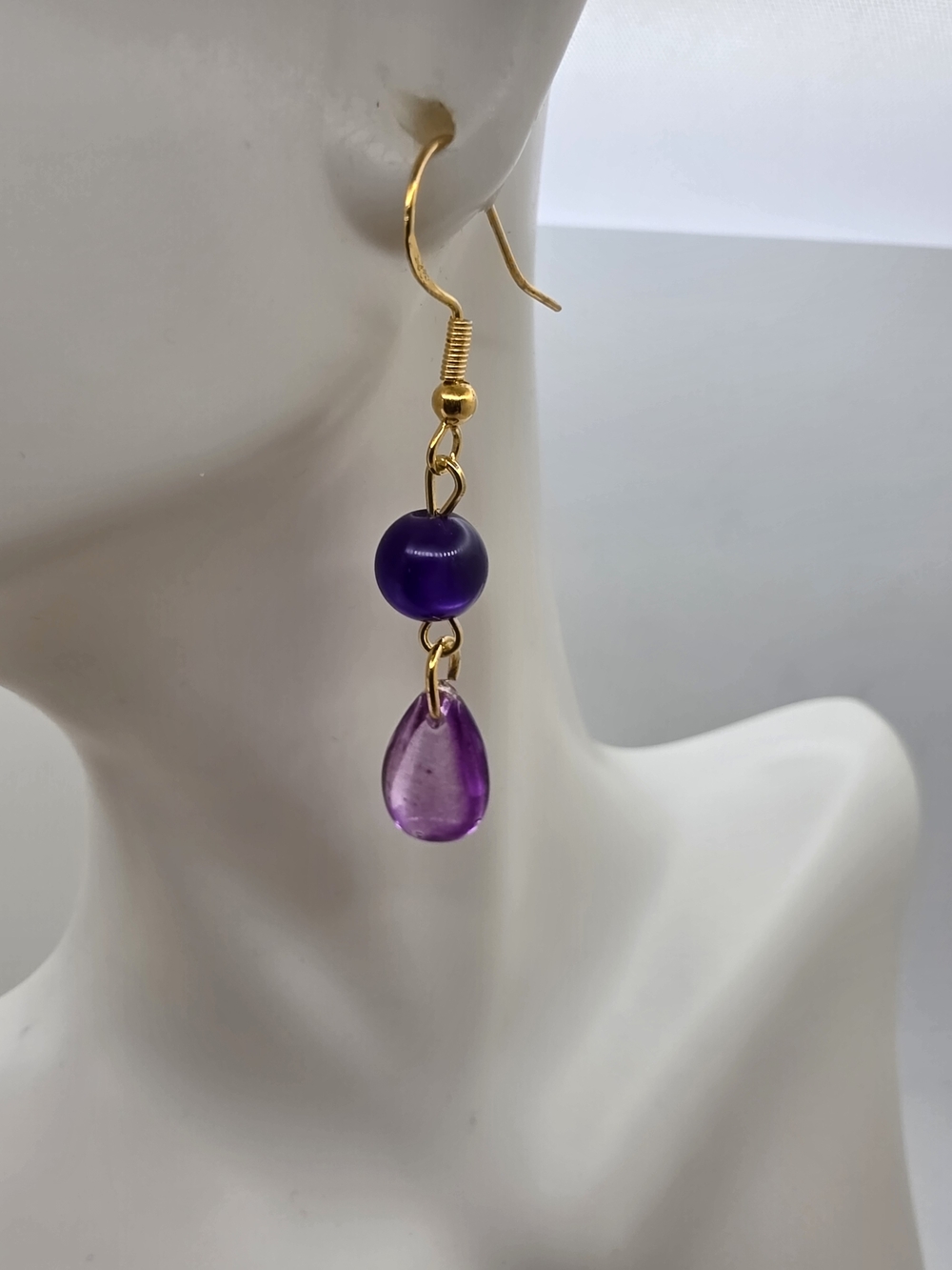 Gold-Tone Purple Bead Drop Earrings